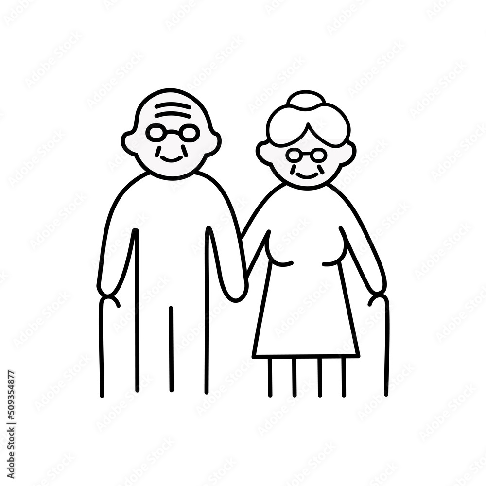 Family line icon, vector pictogram of grandparents holding hands. Elderly relatives, happy old couple illustration, people sign. Family line icon, vector pictogram of grandparents holding hands. Elderly relatives, happy old couple illustration, people sign.