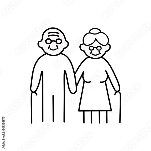 Family line icon, vector pictogram of grandparents holding hands. Elderly relatives, happy old couple illustration, people sign.
