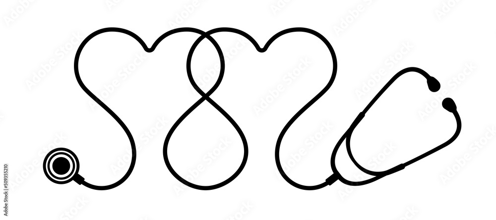Heart shaped stethoscope icon vector isolated on white background with two hearts. Healthcare symbol to use in health industry, cardiology, medical care, hospital, health science projects.
Heart shaped stethoscope icon vector isolated on white background with two hearts. Healthcare symbol to use in health industry, cardiology, medical care, hospital, health science projects.