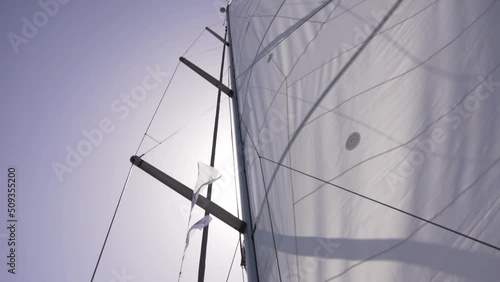 White sail yacht view from below. 