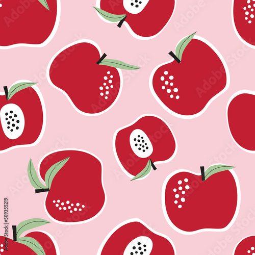 Seamless Repeat Vector Bold Red Apple Fruit Pattern 