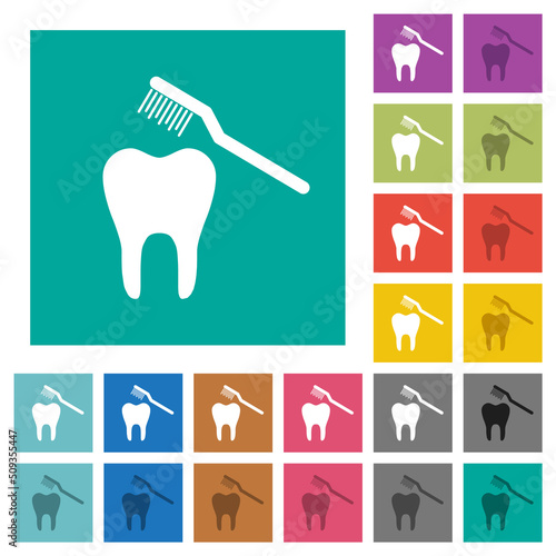 Toothbrushing square flat multi colored icons