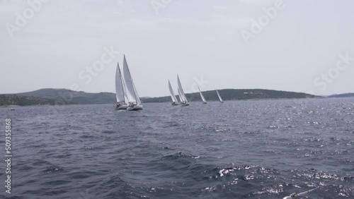 Sailing yachts on the regatta in the Adriatic Sea. 
