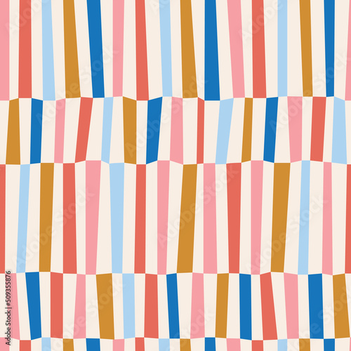 Seamless Repeat Modern Irregular Hand Drawn Grid Geometric Vertical Stripe Circus Pattern