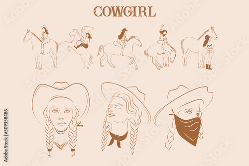 Canvastavla Collection of cowgirl illustration