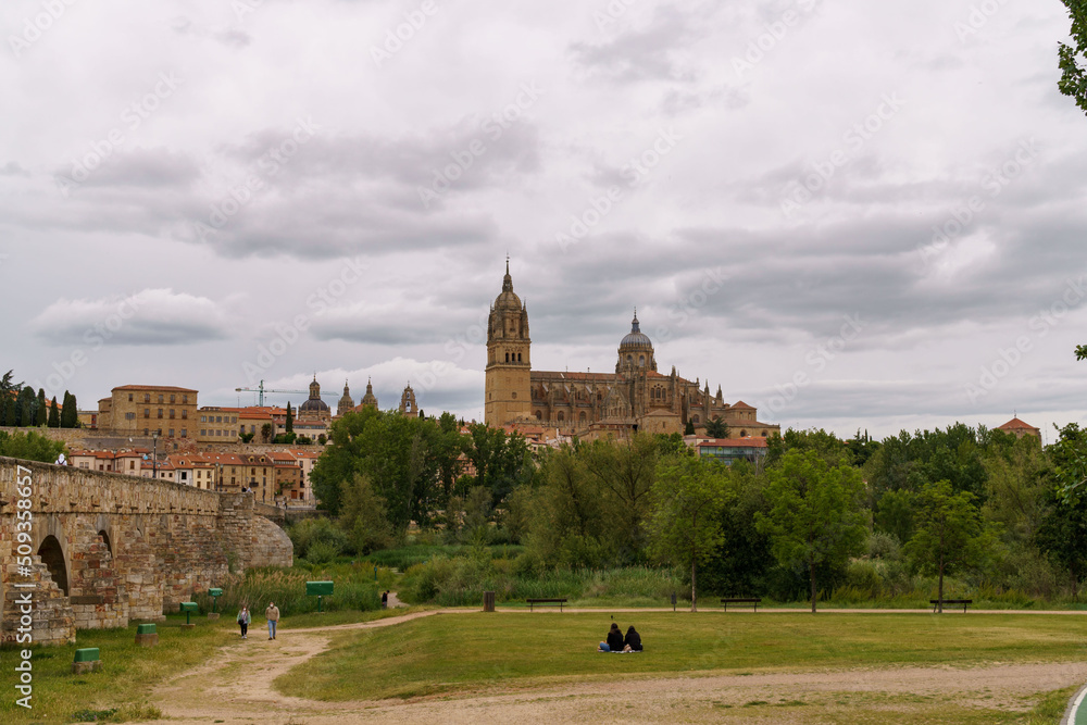 Catedral de Salamanca and Tormes river, Salamanca, Castilla y León, Spain