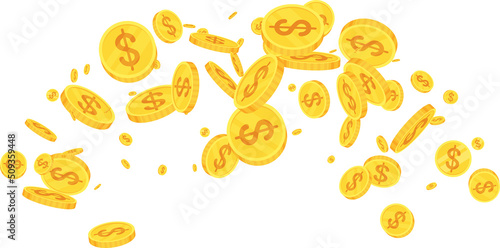 3d flat cartoon golden coins explosion. Flying money.