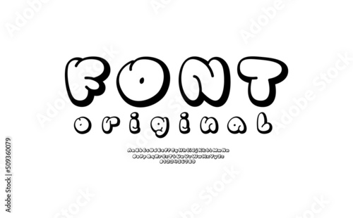Outline font, comic alphabet in the cartoon style