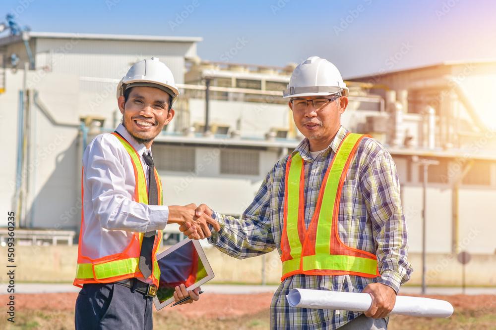 Asian Engineer teamwork construction on site outdoor Asian Engineer teamwork construction on site outdoor