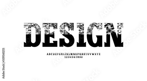 Trendy black font, bold slab serif alphabet, uppercaseletters and numbers, vector illustration 10EPS