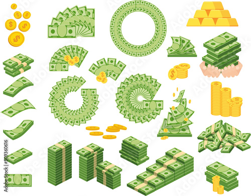 Huge packs of paper money. Bundle with cash bills. Keeping money in bank.