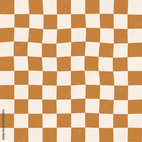 Seamless Repeat Modern Trendy Irregular Warped Wavy Check Checkered Checkerboard Pattern Subtle Brown