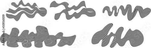 Abstract black and white stripes set. Liquify Wave Line.