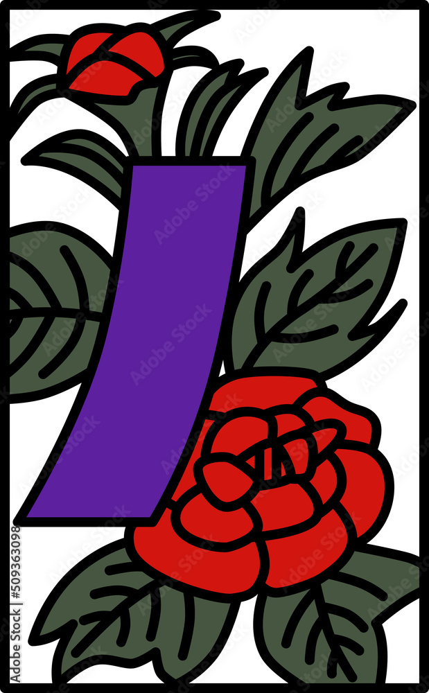 Obraz premium シンプルな花札のカラーイラスト 水無月 牡丹 青短 6月 牡丹に青短