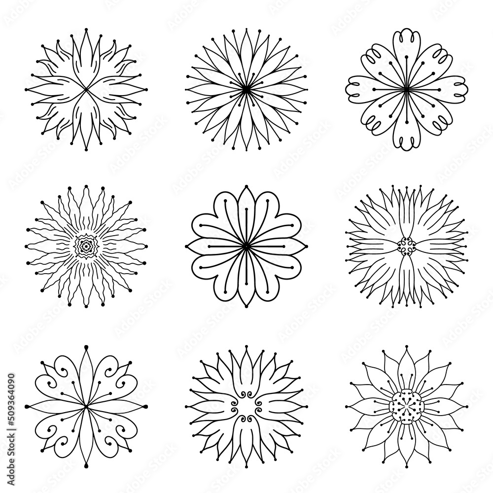 Cute set of isolated single doodle flower elements