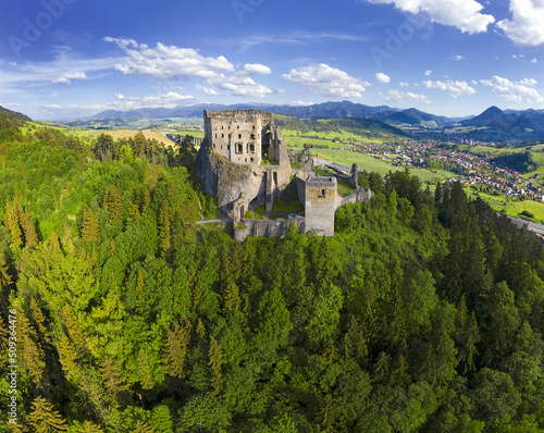 Likava is a castle ruin located in Slovakia in the district of Ružomberok about 1 kilometer from the village Likavka. The castle was built between 1335 and 1341. photo