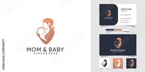 Mom and baby logo design with creative concept and business card template Premium Vector
