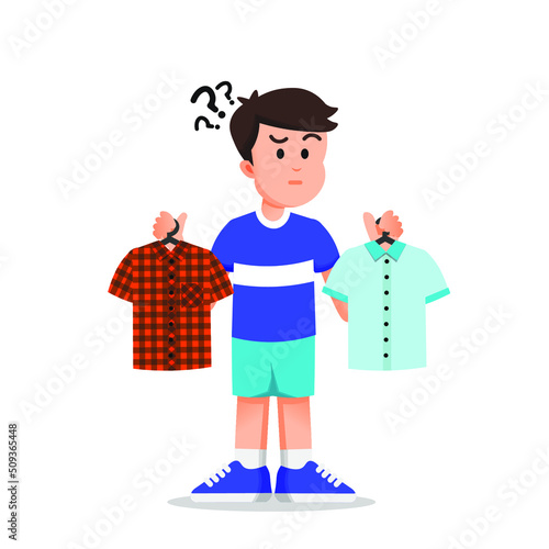 a boy confused to choose the clothes to wear © Prihantoedi