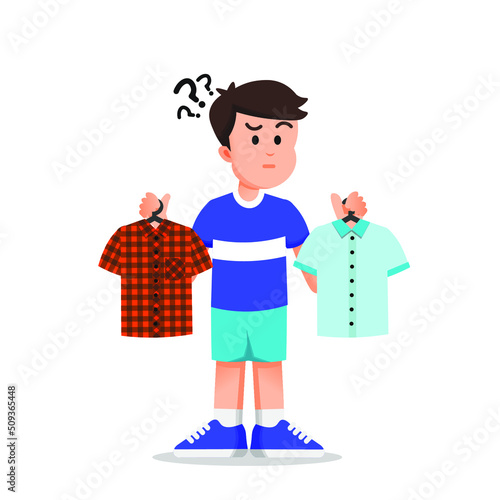 a boy confused to choose the clothes to wear