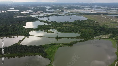 Aerial view reflection at abandoned tin mining lake at Kampar, Perak photo