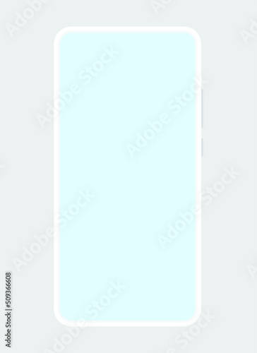 Minimalist modern white mockup of a smartphone, vector illustration. Smartphone mockup frameless blank screen frameless design. Mobile Phone, Handphone. Smartphone mockup innovative future technology.