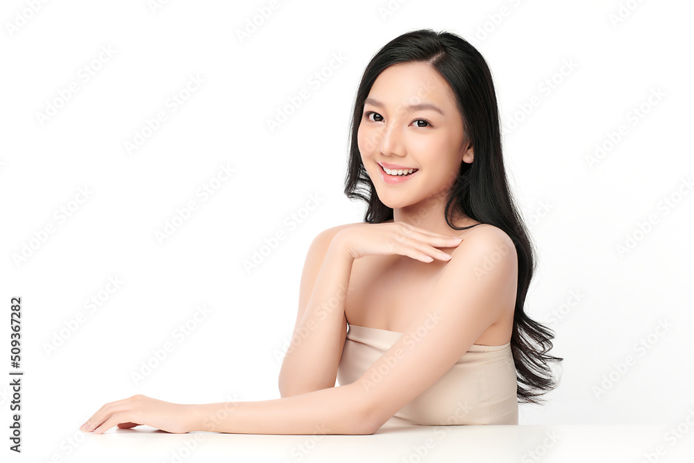 Beautiful young asian woman with clean fresh skin on white background, Face care, Facial treatment, Cosmetology, beauty and spa, Asian women portrait. Beautiful young asian woman with clean fresh skin on white background, Face care, Facial treatment, Cosmetology, beauty and spa, Asian women portrait.