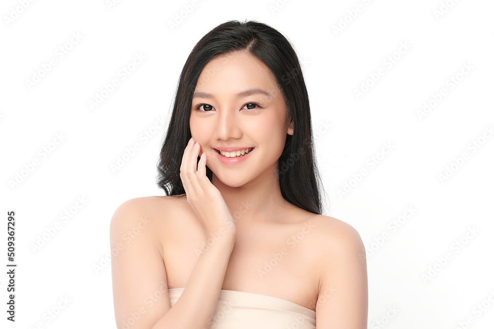 Beautiful young asian woman with clean fresh skin on white background, Face care, Facial treatment, Cosmetology, beauty and spa, Asian women portrait. Beautiful young asian woman with clean fresh skin on white background, Face care, Facial treatment, Cosmetology, beauty and spa, Asian women portrait.