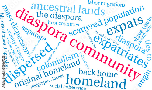 Diaspora Community Word Cloud on a white background. 