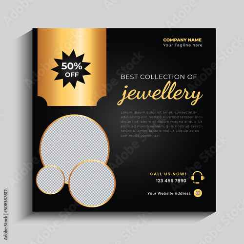 Jewelry social media post, web banner or square flyer design template