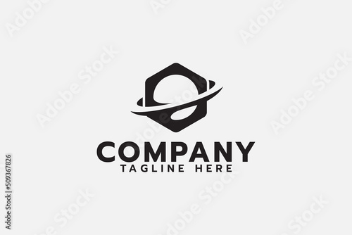 simple planet logo with a combination of a hexagon and saturn.