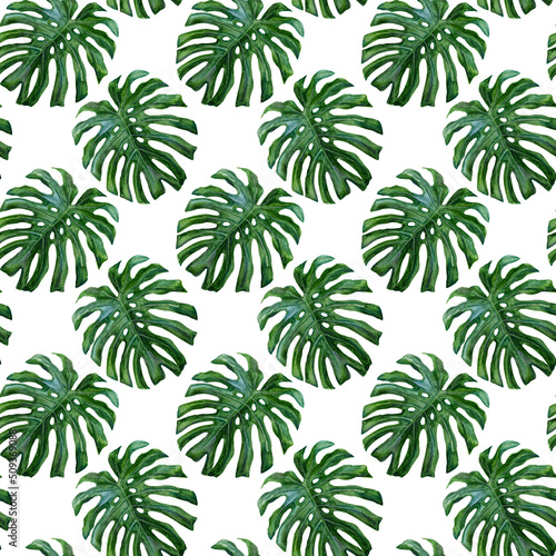 Palm leaves watercolor seamless pattern