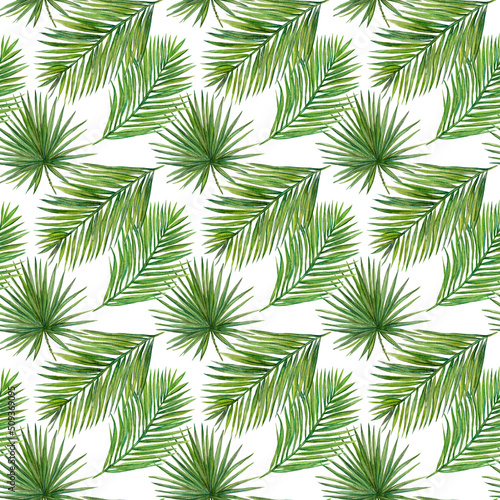 Palm leaves watercolor seamless pattern