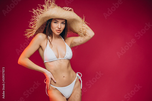 Woman in swimwear isolated in studio on background