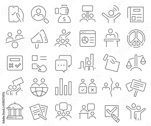 Politics and vote line icons collection. Thin outline icons pack. Vector illustration eps10