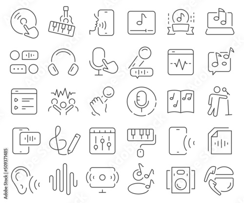 Audio and music line icons collection. Thin outline icons pack. Vector illustration eps10