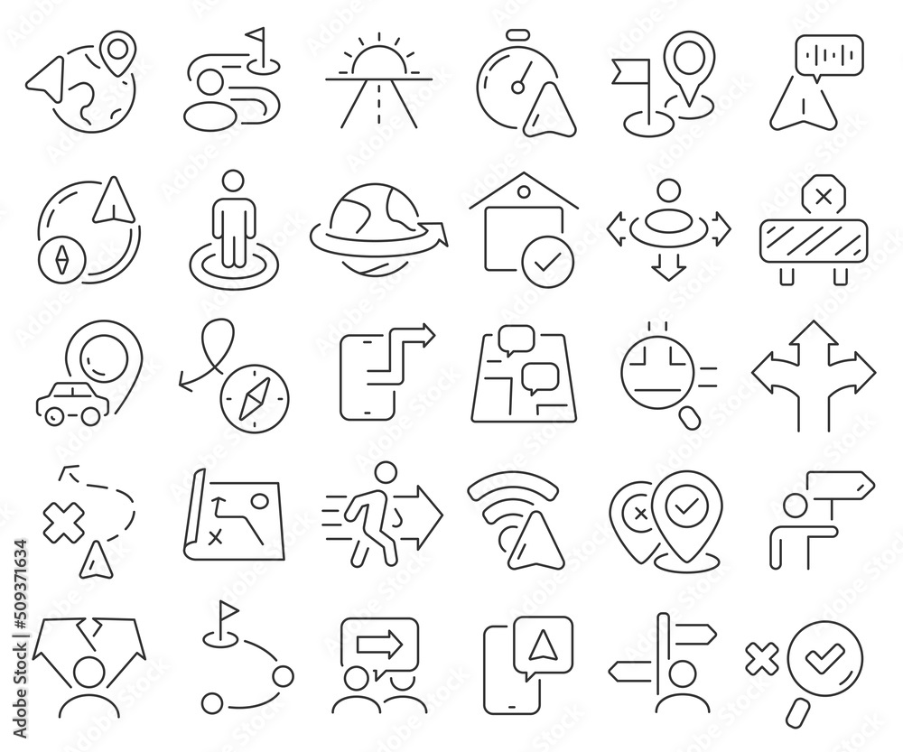 Fototapeta premium Location and navigation line icons collection. Thin outline icons pack. Vector illustration eps10