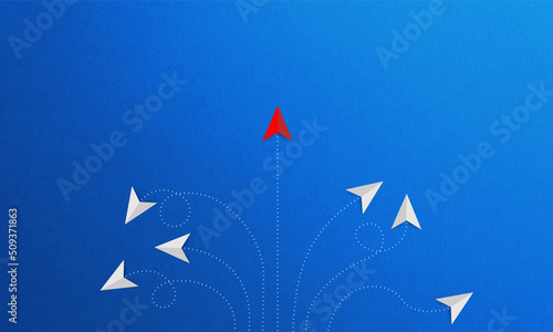 Color paper airplanes on white background. Business for innovative solution concept.
 photo