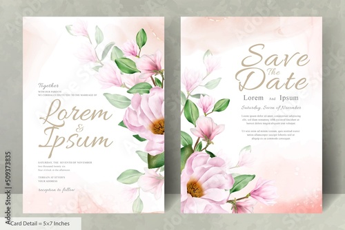 Elegant Magnolia Arrangement Flower Wedding Invitation Card Template