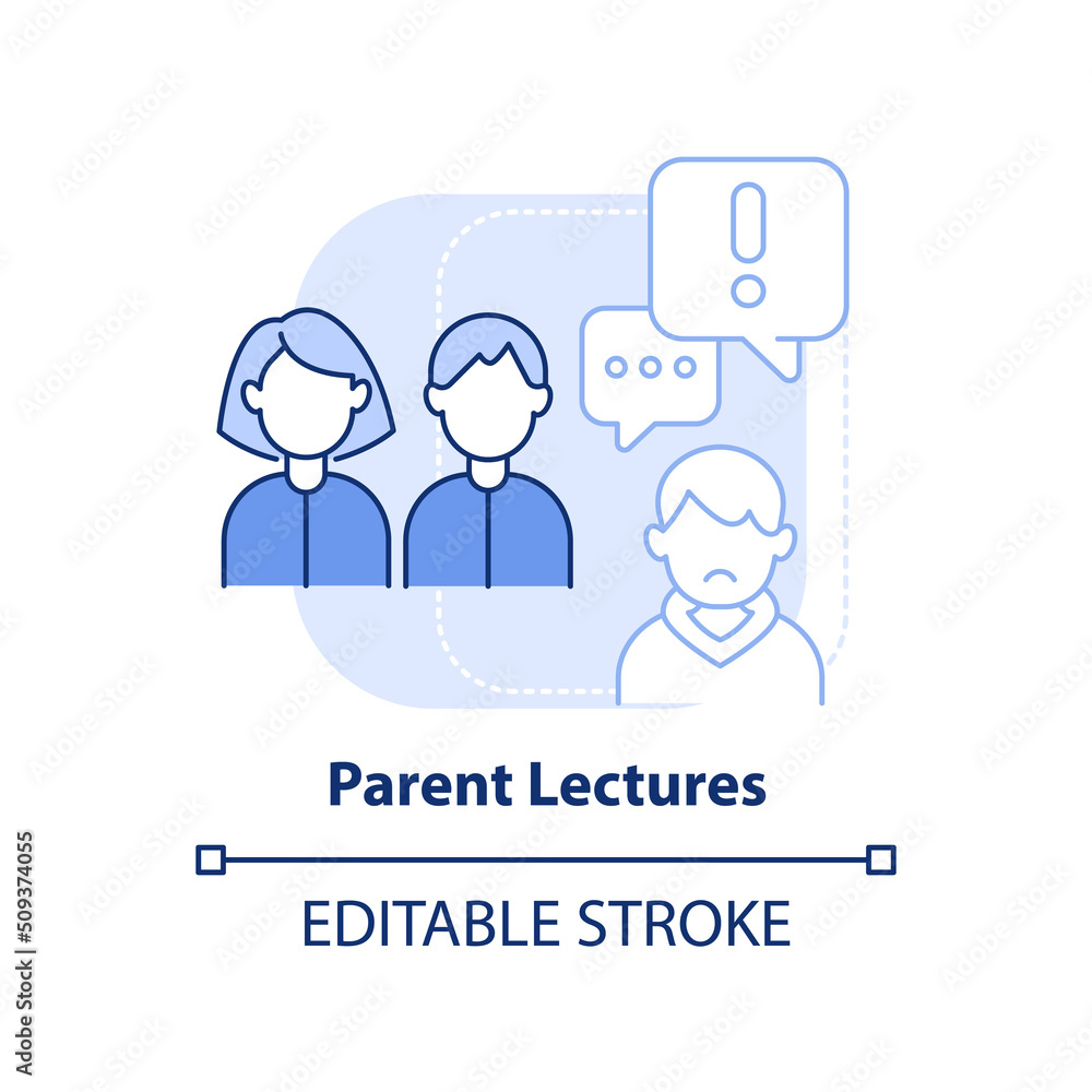 Parent lectures light blue concept icon. Concern facing teens abstract idea thin line illustration. Deal with teenager. Isolated outline drawing. Editable stroke. Arial, Myriad Pro-Bold fonts used