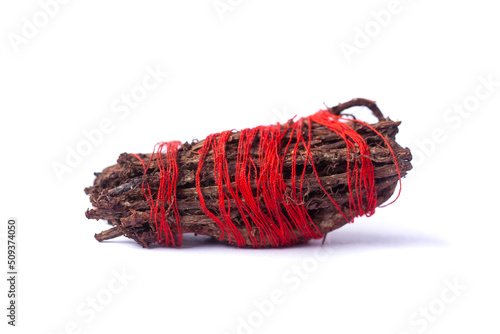 Root of Rubia tinctorum for medical use, eating or coloring isolated on white background. photo