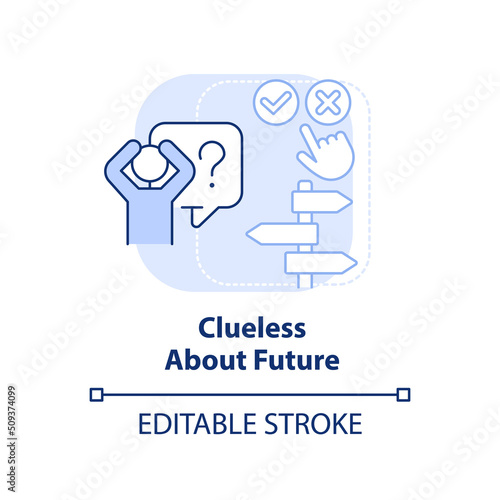 Clueless about future light blue concept icon. Issue in adolescence abstract idea thin line illustration. Feeling stress. Isolated outline drawing. Editable stroke. Arial, Myriad Pro-Bold fonts used