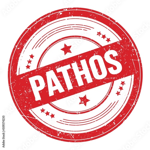 Fotografia PATHOS text on red round grungy stamp.