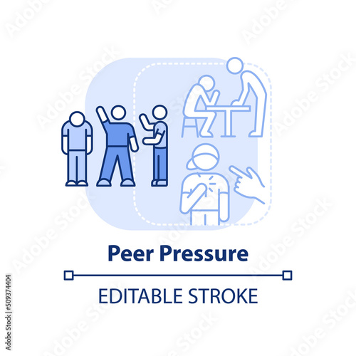 Peer pressure light blue concept icon. Teenage life struggle abstract idea thin line illustration. Peer influence. Isolated outline drawing. Editable stroke. Arial, Myriad Pro-Bold fonts used