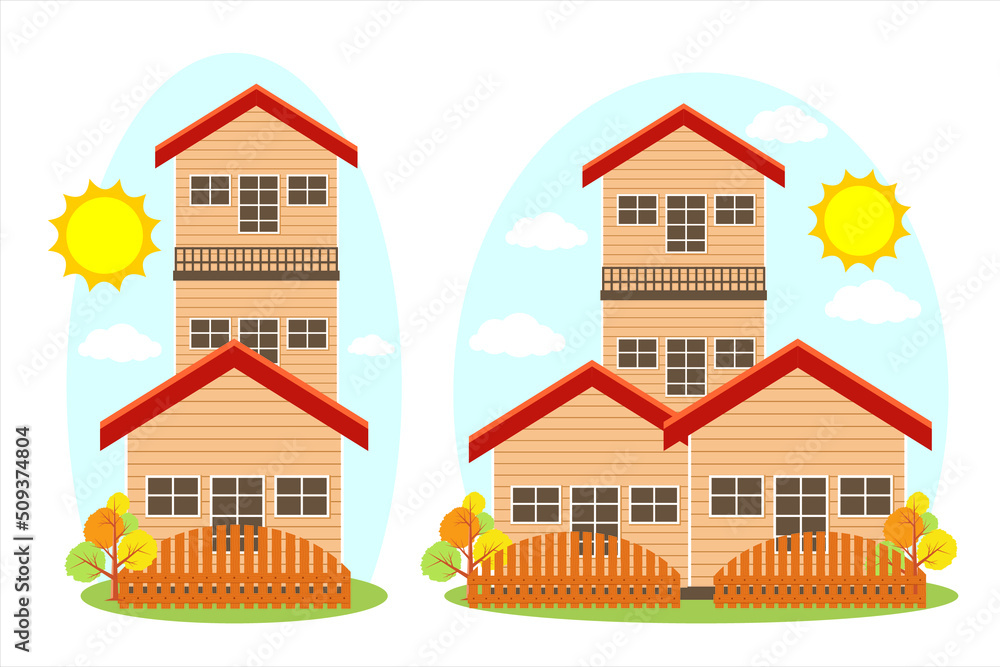 Wooden house. Illustration of a wooden construction house