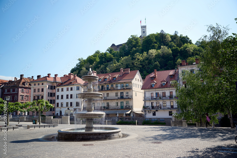 Ljubljana fountain near Ljubljanica river