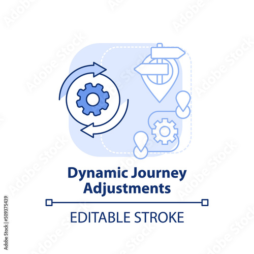 Dynamic journey adjustments light blue concept icon. Personalization. Maas perk abstract idea thin line illustration. Isolated outline drawing. Editable stroke. Arial, Myriad Pro-Bold fonts used