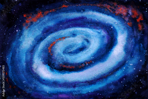 blue spiral galaxy watercolor painting background