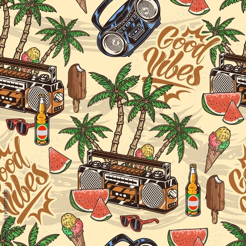 Tropical beach colorful seamless pattern