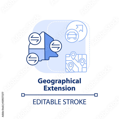 Geographical extension light blue concept icon. Infrastructure development. Maas abstract idea thin line illustration. Isolated outline drawing. Editable stroke. Arial, Myriad Pro-Bold fonts used