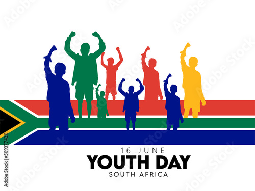 Vector Illustration June 16, South African Youth Day with silhouette, hand, poster, banner 